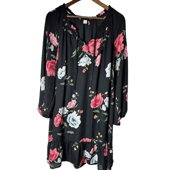 Women's Old Navy Black Floral Dress with inside‎ slip Size XXL Cottage Core - Picture 1 of 9